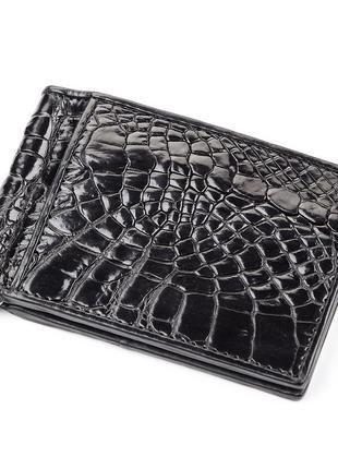 Зажим crocodile leather 18050 из натуральной кожи крокодила черный1 фото