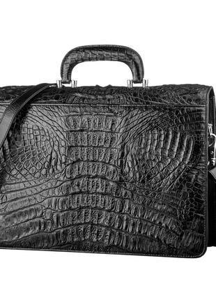 Портфель crocodile leather 18048 з натуральної шкіри крокодила чорний3 фото