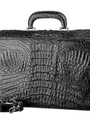 Портфель crocodile leather 18048 з натуральної шкіри крокодила чорний2 фото