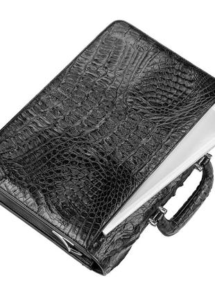 Портфель crocodile leather 18048 з натуральної шкіри крокодила чорний7 фото