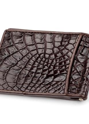 Зажим crocodile leather 18052 из натуральной кожи крокодила коричневый2 фото