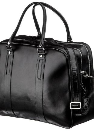 Деловая мужская дорожная сумка гладкая кожа karya 17385 черная2 фото