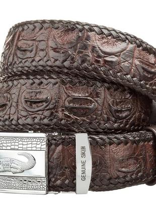 Ремінь автоматичний crocodile leather 18598 з натуральної шкіри крокодила коричневий