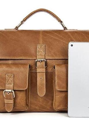 Сумка деловая мужская под ноутбук vintage 14753 светло-коричневая6 фото
