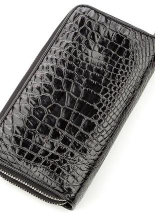 Клатч чоловічий crocodile leather 18525 з натуральної шкіри крокодила чорний2 фото