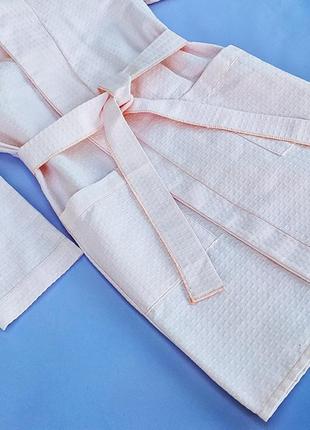 Вафельный халат luxyart кимоно размер (46-48) м 100% хлопок пудровый (ls-134)5 фото