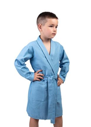 Детский вафельный халат luxyart размер (8-14 лет) 34-36 100% хлопок синий (lm-192)1 фото