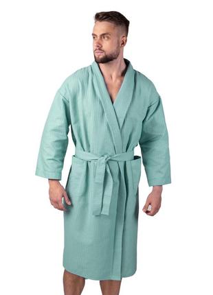 Вафельный халат luxyart кимоно размер (46-48) м 100% хлопок голубой (ls-6638)