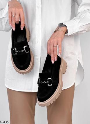 Туфлі лофери натуральна замша чорний