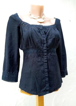 Ніжна чорна сорочка з в'язаними вставками,блуза,етно,сільський стиль.