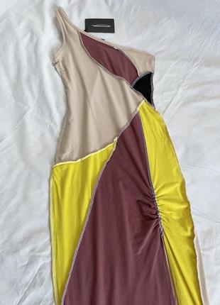 Плаття міді на одне плече жовто пісочне, л7 фото