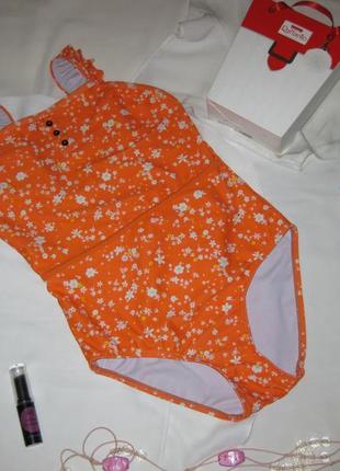 Классный купальник детский оранжевый с рюшами на бретелях 7-8 лет, рост 122-128 см, george км1165,