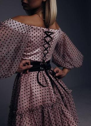 Платье женское короткое, мини, розовое, нарядное, с  объемными рукавами, дизайнерское, бренд5 фото