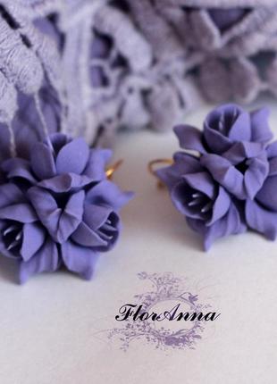 Фиолетовые сережки ручной работы "лавандовые фрезии"4 фото
