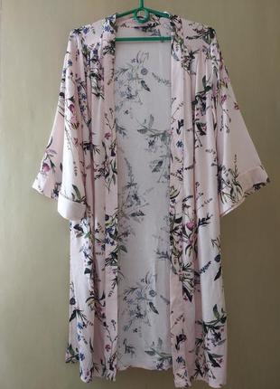 Розовое жаккардовое кимоно накидка с цветочным принтом5 фото