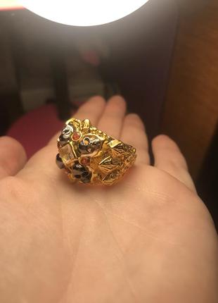 Перстень с черепами под лимонное золото кольцо массивное