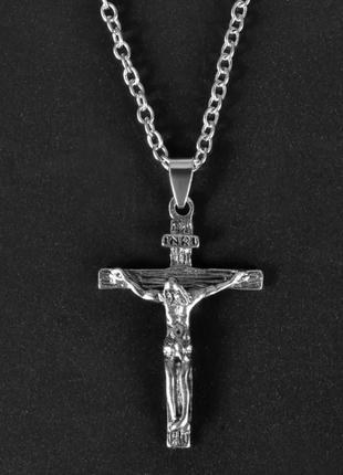 Кулон подвеска крест распятие на цепочке под серебро 925