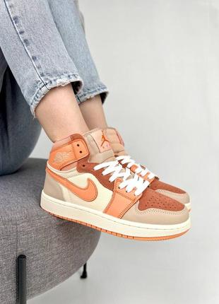 Женские кроссовки nike air jordan 1 mid orange beige 36-38-40-41