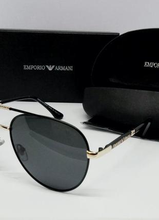Стильные брендовые солнцезащитные очки капли черные с золотом поляризированные