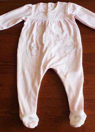 Emil et rose шикарный человечек слип хб комбинезон девочке 3-6 м 62-68 см украшен стразами розовый