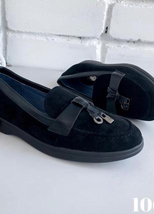 Лофери чорні у стилі лоро піана, туфлі жіночі замша, лофери жіночі, туфлі на низькому ходу замшеві3 фото