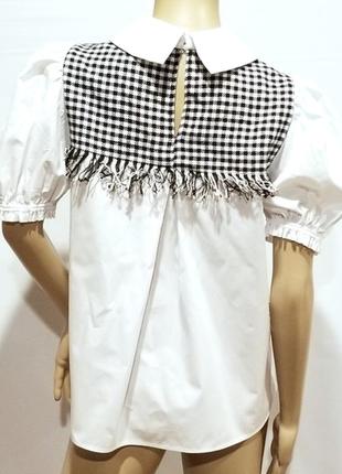 Блуза рубашка комбинированная жилетка твид твидовая рукава фонарики обьемные пуфы zara5 фото
