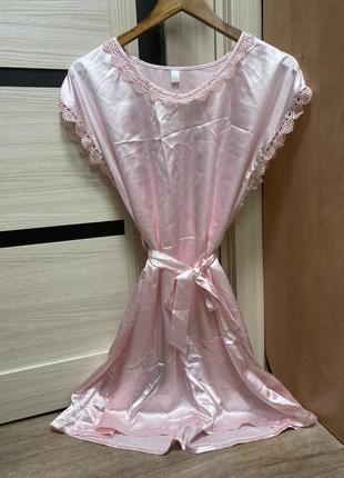 Шёлковая розовая пижама- ночнушка