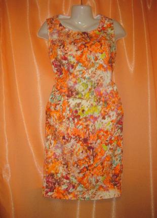 Хлопок97%, яркое классическое платье по фигуре, км1169, оранжево розово белое made in romania,1 фото