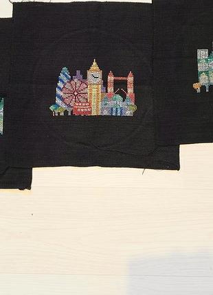 Картина триптих міста вишивка хрестом ручна робота