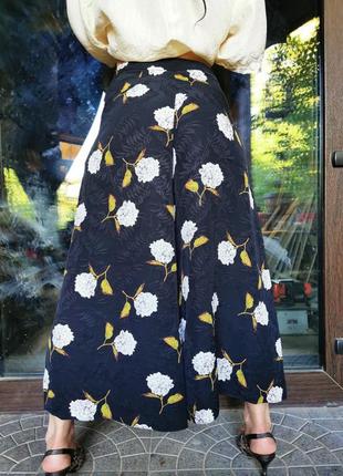 Кюлоти в квіти листя висока посадка розкльошені палаццо штани штани з віскози topshop жакардові3 фото