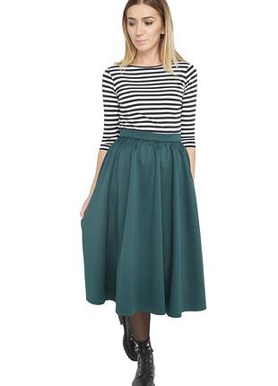Стильна юбка, юбка изумрудного цвета в рубчик  glamorous