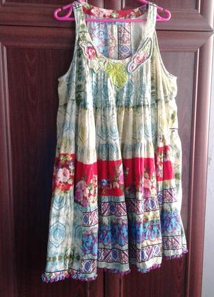 Бавовняне плаття сарафан antica sartaria by giacomo cinque з вишивкою бахромою бохо етно вагітним