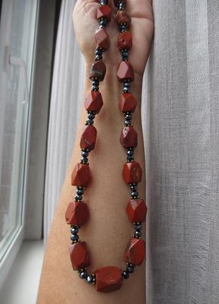 Ожерелье из крупных бусин красной яшмы3 фото