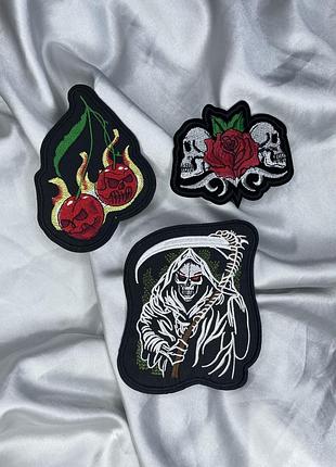 Набір патч патчи для одежды скелет череп на одежду смерть огонь трайбал роза tribal трайбал байкерские