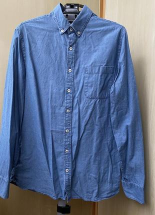 Приталена рубашка синього кольору mango1 фото