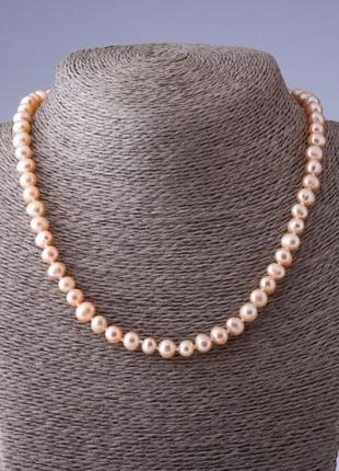 Бусы из натурального розового жемчуга l-45см d-7мм