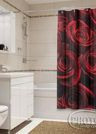 Фото шторка для ванної "червоні троянди" - ціна вказана за 1 м. кв. читаємо опис!
