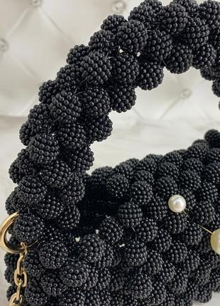 Сумка из бусин ручной работы blackberry с цепочкой черная2 фото