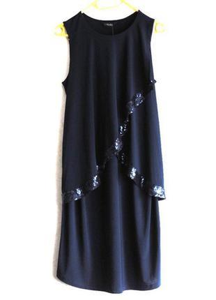 Фирменное темно-синее нарядное платье с напуском, пайетки1 фото