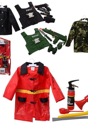 Набір рятувальників f012-s012-m012 костюм, аксес., 3 види (поліц.,пожеж.,військ.), світло,муз., бат.