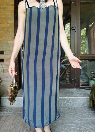 Натуральне плаття в білизняному стилі смужка на шлейках міді пряме вінтажне kalidaz3 фото
