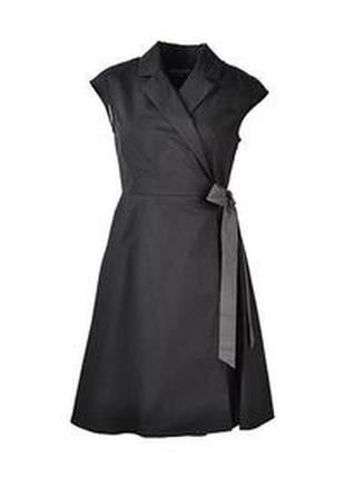 Классическое черное платье миди на запах с широкой юбкой солнце и поясом на бант1 фото