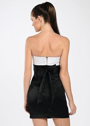 Коктейльное черно-белое  платье бюстье с бантом4 фото