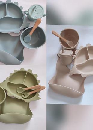 Силіконовий нагрудник, слинявчик, секційна тарілка, поїлка - непроливайка, тарілочка на присосці, поїлка, дитячий посуд, тарілка еа присоску