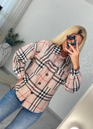 Сорочка шерсть коротка в смужку клітку бежева пісочна айворі хакі мілітарі гірчиця смарагд зелена