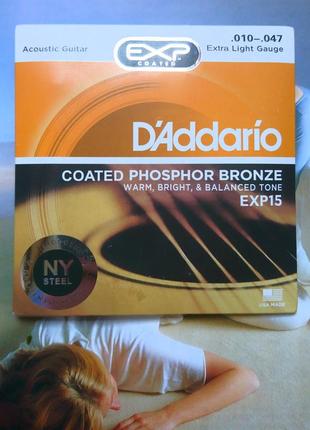 Струни для акустичної гітари d'addario ej15 phosphor bronze extra light