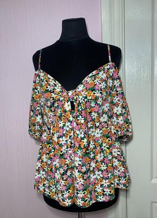 Топ блузка цветочная, открытые плечи