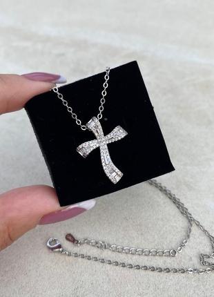 Крестик серебряный женский фигурный красивый стильный с камешками женская серебряная цепочка с крестиком украшение на подарок 925