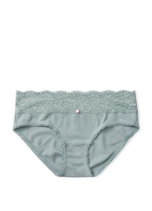 Хлопковые вафельные трусики хипстеры с кружевом р.ххл victoria's secret виктория сикрет вікторія сікрет оригинал