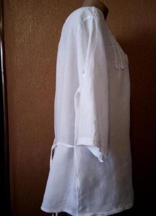 Біла лляна блузка з мереживом  регульований 3/4 рукав 100% льон  італія р.16/182 фото